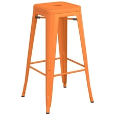 30'' High Backless Orange Metal Restaurant Barstool For Indoor or Outdoor Use