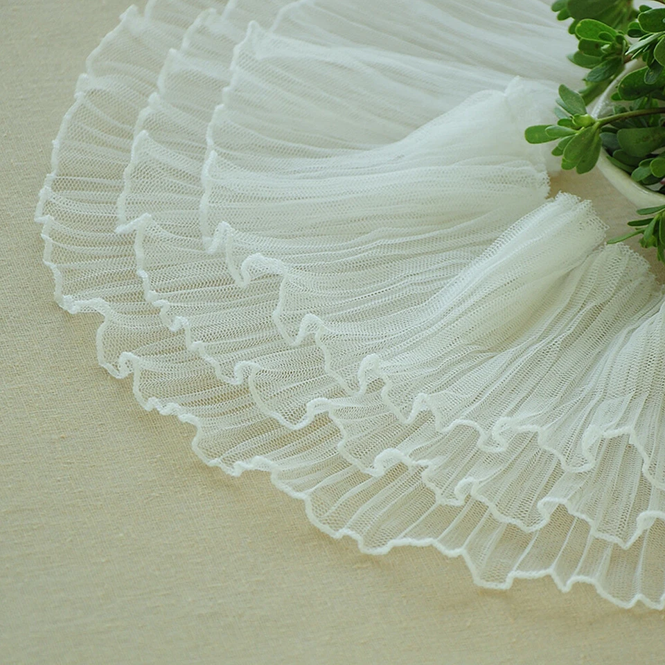 3 Layers Lace Trim Ruffles Pleated Edging Mesh Wedding Dress Clothing Sewing  - Image 3 of 4