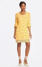 Draper James Roslyn Dress Sz 6 Yellow Floral Tulip Sleeve Back Zip DRW0448