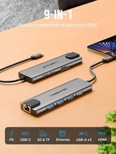 hub adattatore usb c hdmi ethernet rj45 sd 9 in 1 docking per macbook laptop new