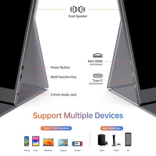 Portable Monitor 15.6inch,1080P USB-C HDMI Second External Monitor for Laptop,PC - Picture 4 of 7