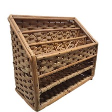 VTG Tan Wicker Wall Hanging Storage Unit For Bathroom Entry Office 10.5 x 9