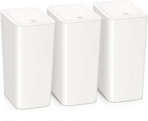 SHPMXUPW 3 Pack Bathroom Small Trash Can with Lid,10L / 2.6 Gallon Slim White