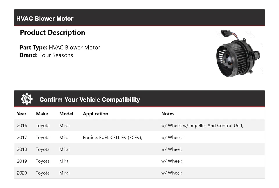 Motor soplador de climatización para Toyota Mirai 2016-2020 4 estaciones 2017 2018 2019 Foto 2 de 4