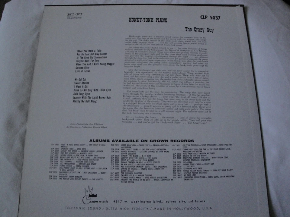 Crown Records Honky Tonk Piano The Crazy Guy Hi-Fi Record 5037 Mono Vinyl Lp Foto 2 de 2