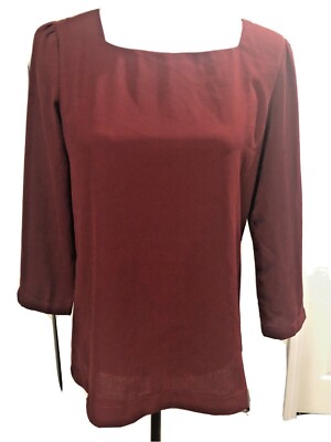 Charming Charlie Ladies Burgundy LS Blouse Back Exposed Gold Zip Size Small