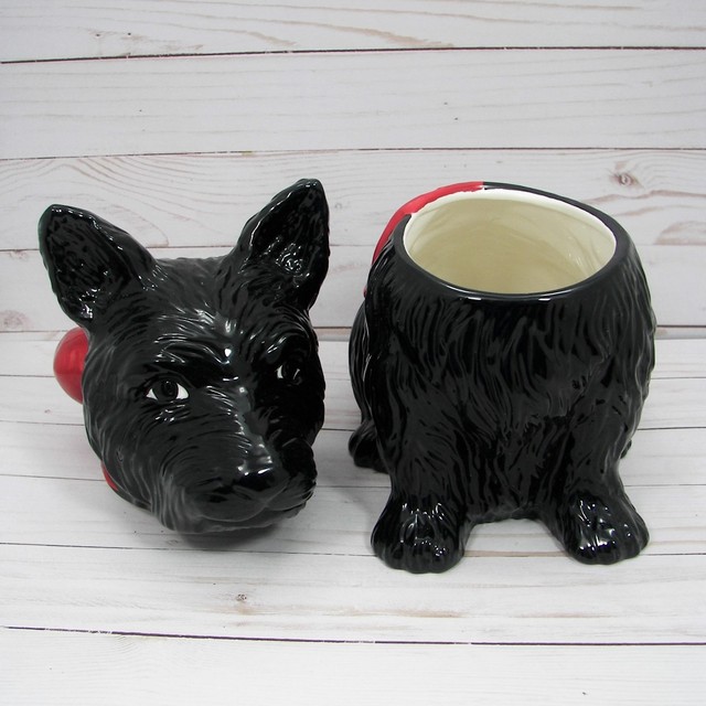 Mesa Scottie Dog Cookie Jar Black Scottish Terrier Canister Red Bow