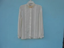 VINT. WRINKLE RESISTANT  WHITE ON WHITE PAISLEY BLOUSE LAURA MAE W SZ M PLEATING
