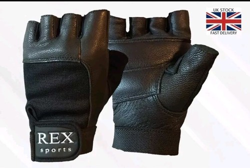 Rex Sports Fingerless Sports Cycling Bicycle Gloves Padded Palm 100%real Leather - Picture 2 of 4