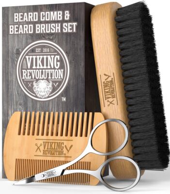  Beard Comb & Beard Brush Set For Men - Natural Boar Bristle Br