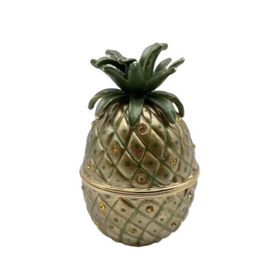 Mini Pineapple Metal Hinged Trinket Box With Rhinestones Closure Magnetic Works