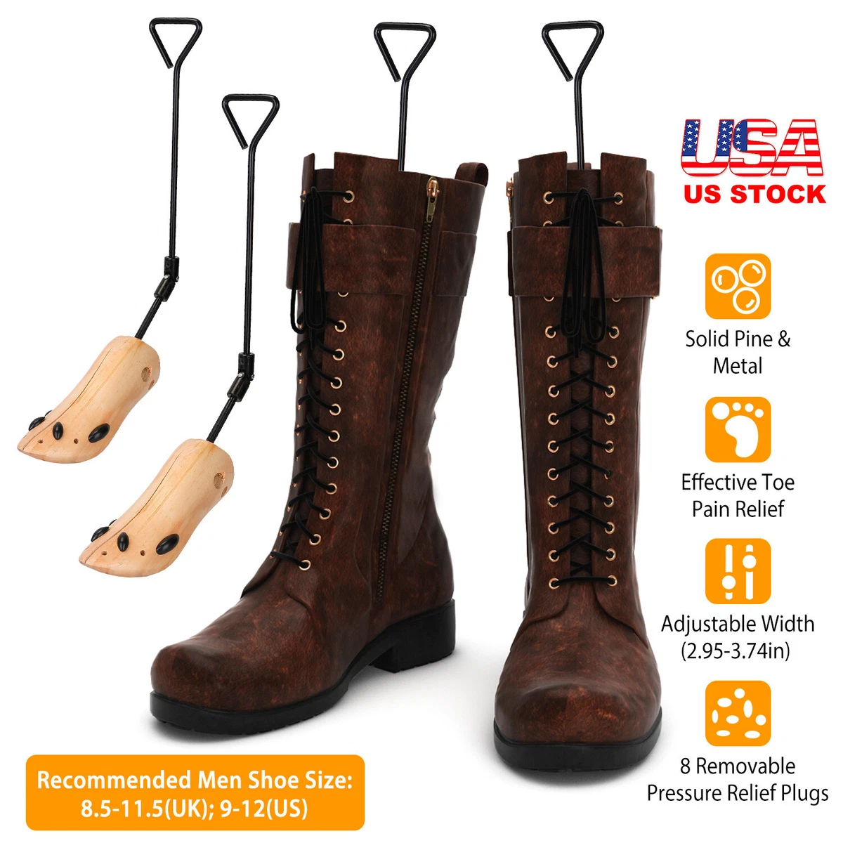 Pair Cowboy Boot Western Boot Stretcher Adjustable Loosens Widen Tight Toe Box