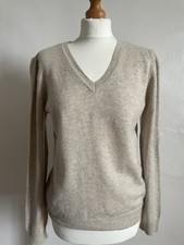 Ladies Beige Cashmere V Neck Jumper