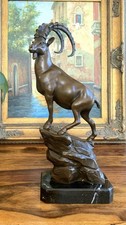 Bronzefigur Steinbock m. Hörner Bronze  Skulptur Figur Tierfigur Ziege  Kunst 