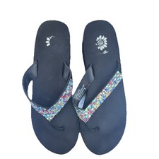 Yellow box Leather Thong Wedge Platform Sandals Multicolor Rhinestone Women 9