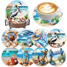 8 Pcs Beach Diamond,Art Coasters Kit for Adults, DIY Craft Set Diamond Painting