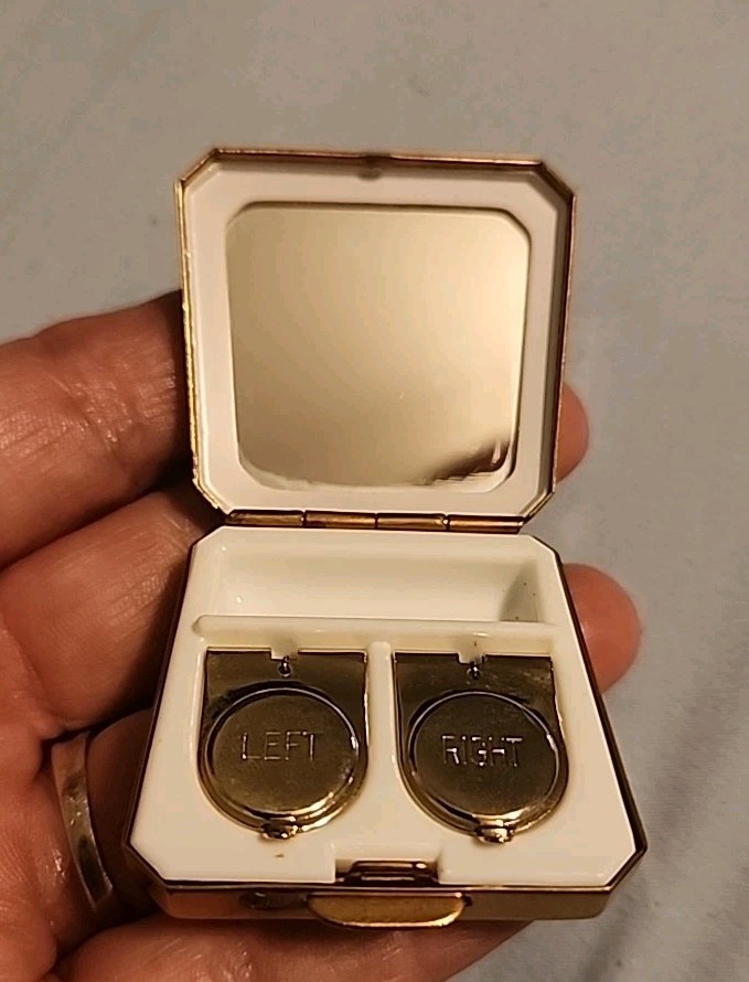 Vintage Stratton Contact Lens Case Made in England – Gold-Tone Brass with Mirror