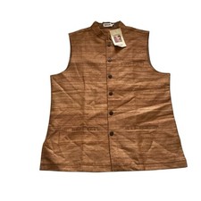 NWT Mens Fabindia Nehru Silk Handwoven Lined Sleeveless Vest Sz L Embroidery