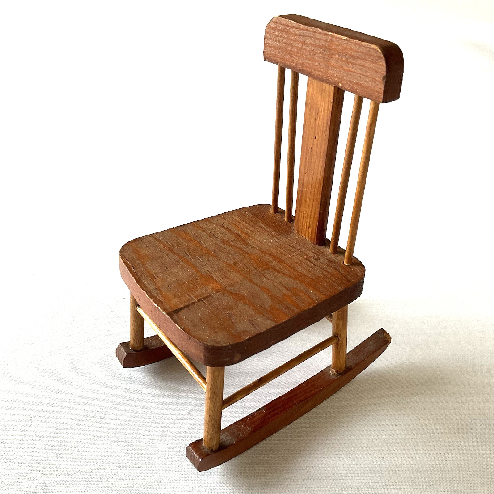 Vintage Doll Furniture Rocking Chair Wooden Brown Doll Displ