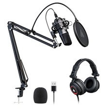 MAONO Microphone with Studio Headphone Set 192kHz/24bit Vocal Condenser Black