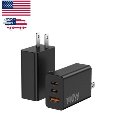 2 Pack 100W USB C Fast Charging Block - Simultaneous Device Charging - Black