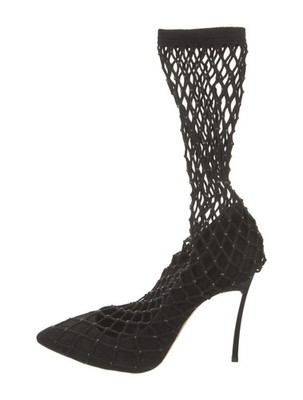 CASADEI Black Mesh Suede Crystal Pumps Blade Heels Size 8 IT 38 Very Good & Box