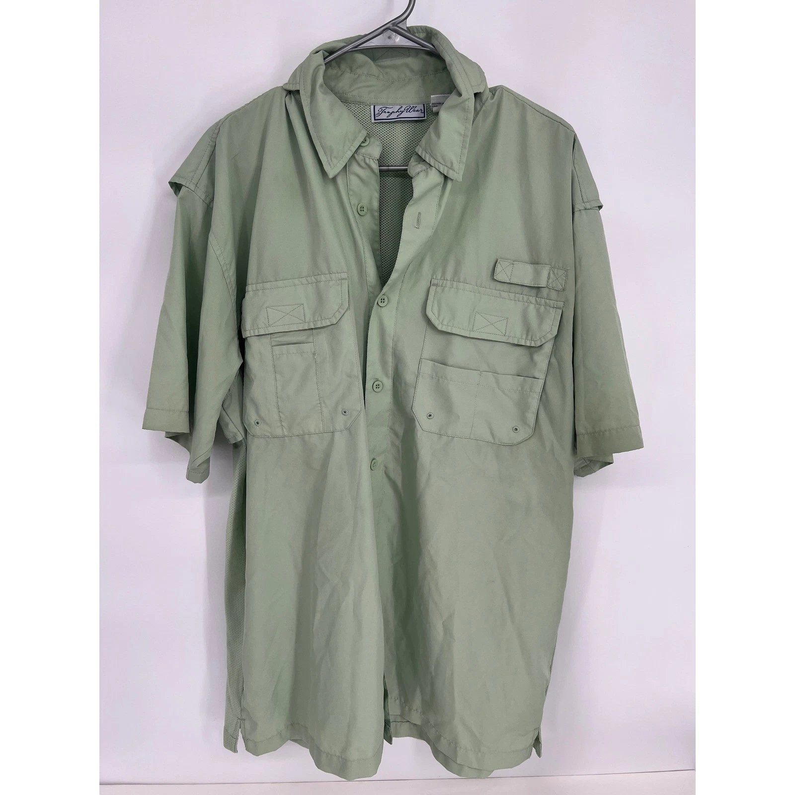 Trophy Wear Mens Large Sage Green Vented Short Sleeve Fishing Shirt Button Up