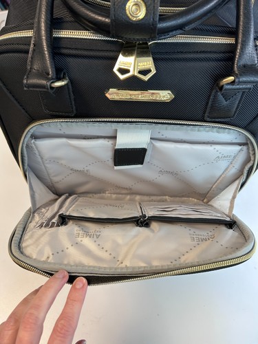 Aimee Kestenberg Florence Spinner 4-Wheel Underseat Carry On Tote - Black w Gold - Picture 10 of 14
