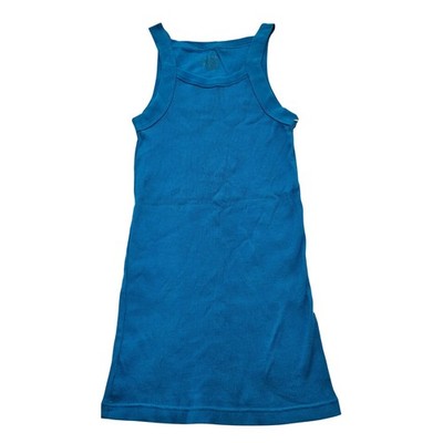 Anchor Blue Y2k Womens Ribbed Long Layering Tank Top Turquoise Blue Cotton Sz M
