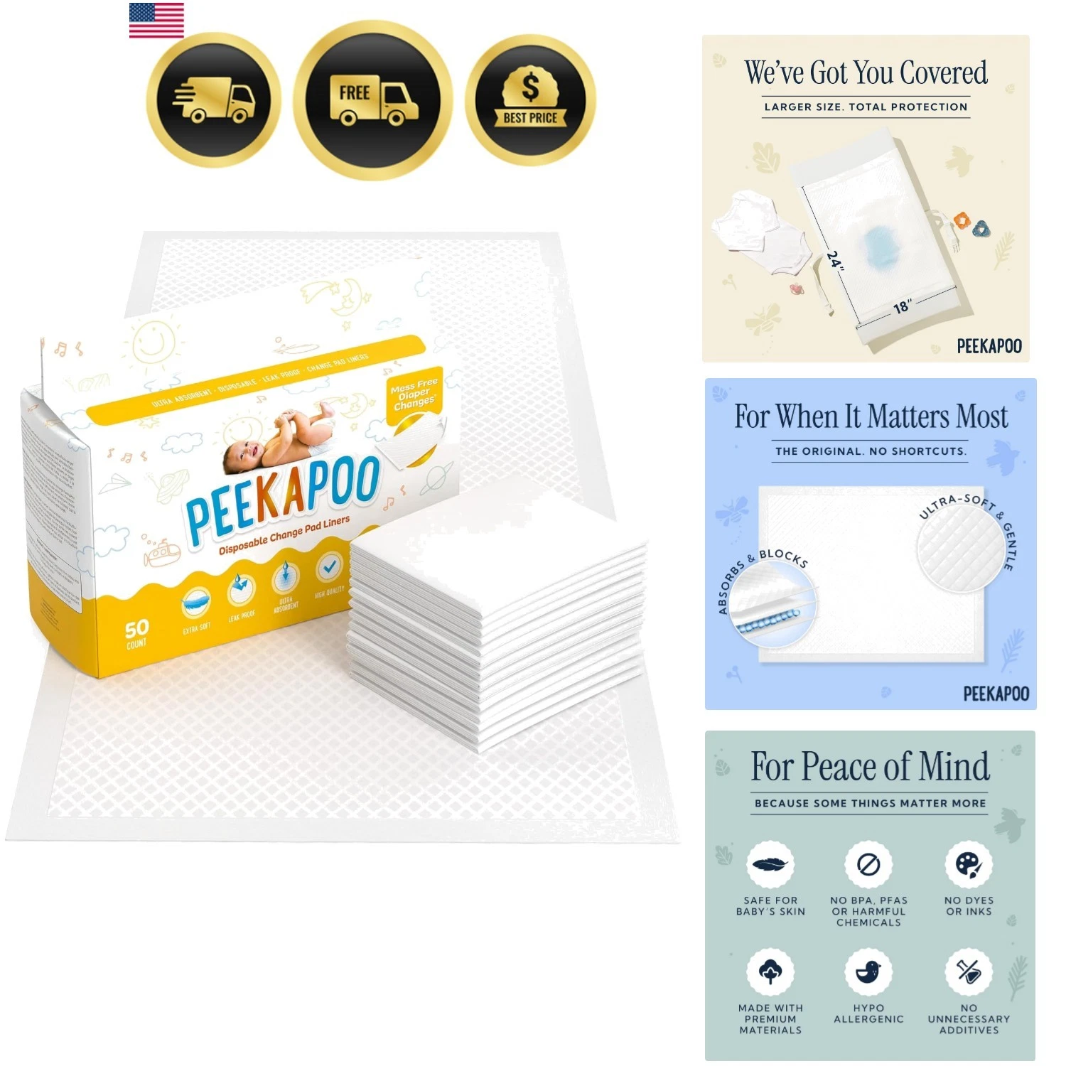 The Disposable Baby Changing Pad Liners – 50 Pack | Super Soft, Waterproof, ...
