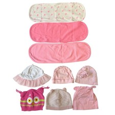 Pack of 9 3 Carter s Burp Cloths OS Pink 6 Baby Hats NB 12M 18M White Pink