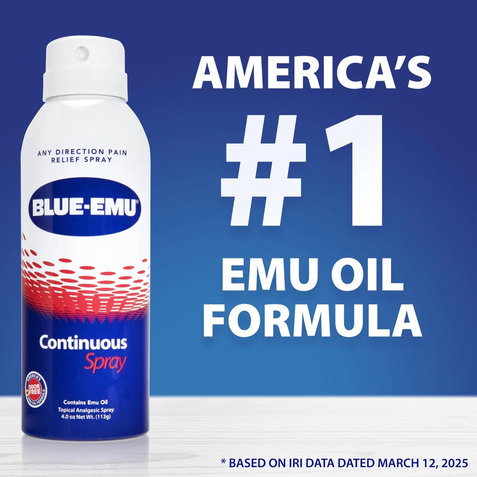 Blue Emu 疼痛缓解喷雾适用于肌肉、关节和瘀伤快速干燥支持带 — 第 2/4 张图片