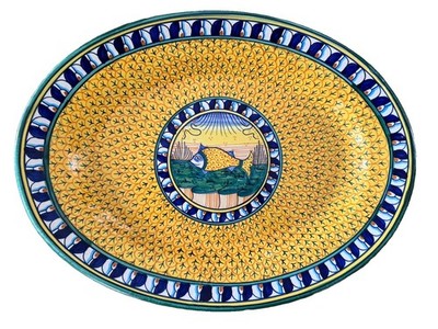 Geribi Deruta Italy Handmade Serving Dish With Fish From Animal Series