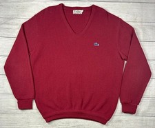 Vintage Izod Lacoste Sweater Mens L Red V Neck USA Made Preppy Knit Pullover