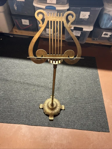Vintage Brass Metal Lyre Harp Shaped Sheet Music Stand - Adjustable