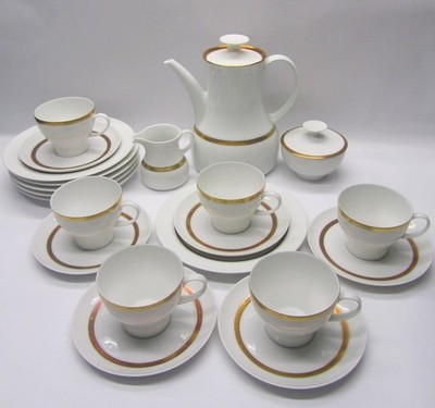 THOMAS Rosenthal Kaffee Service ROTUNDA 21 tlg weiß /gold Milch Kanne Zuckerdose
