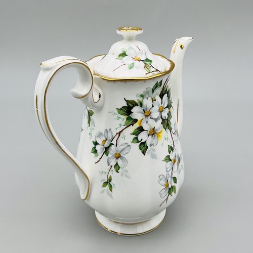 Rare VTG Royal Albert White Dogwood Large Coffee Pot 8-1/2" ~ Brushed Gold Trim - Picture 9 of 20
