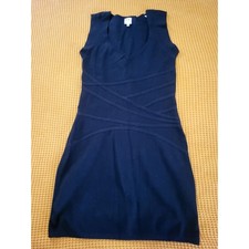 Halston Heritage Black Bodycon Fitted V Neck Band Dress EUC Size Medium GUC