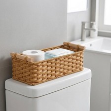 Black Woven Bathroom Basket 13.75 for L x 6 W x 4.75 H for Toilet Tank Top Use