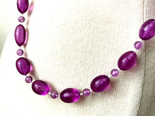 Vintage Halskette Perle Kunststoff durchscheinend PINK LILA 59cm zum leuchtenden Fädeln