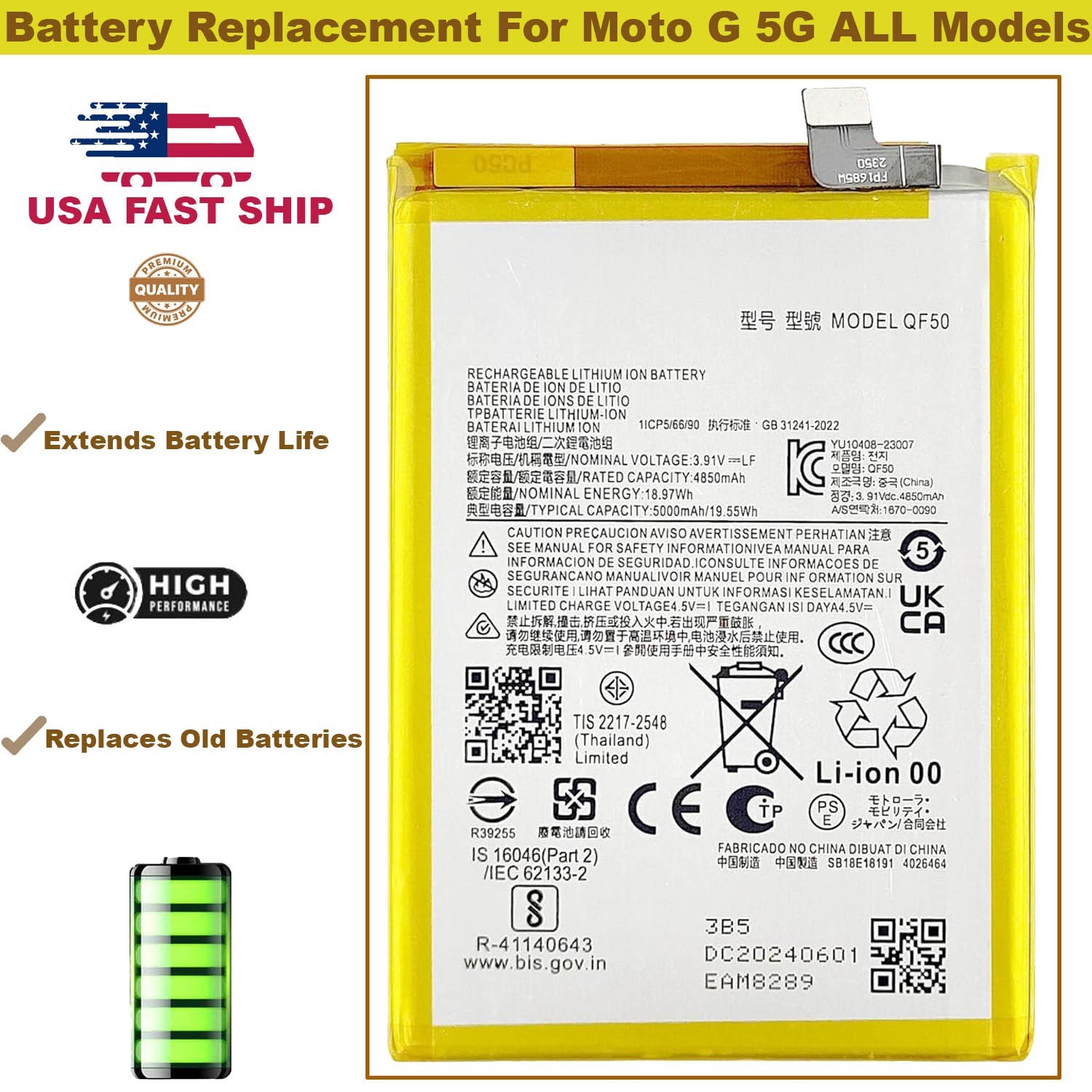 Battery Replacement for Moto G 5G ALL Models