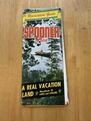 Vintage Spooner Wisconsin Lake Region Travel Guide Map Folded Brochure USA