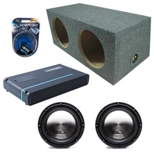 Rear Angle Sealed Dual Enclosure w/ HA-A102 10" Sub, 1000W Amplifier, 4GA AmpKit