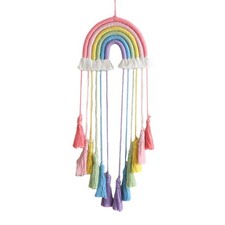 Rainbow Macrame Wall Hanging - Hand-Woven Cotton Tassel Tapestry Decor for Ba...