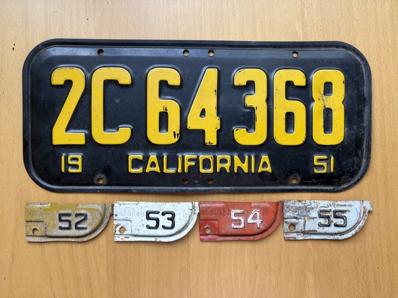 1951  California  License Plate with 1952, 1953, 1954, 1955 tabs