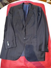 Isaia Napoli sz 56 Aquaspider 160s Dark Navy Wool Sport Coat Shadow Stripe Italy