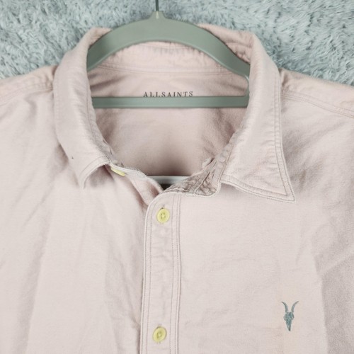 AllSaints Huntingdon Shirt Mens Large Pink Cotton Button Long Sleeve Preppy Logo