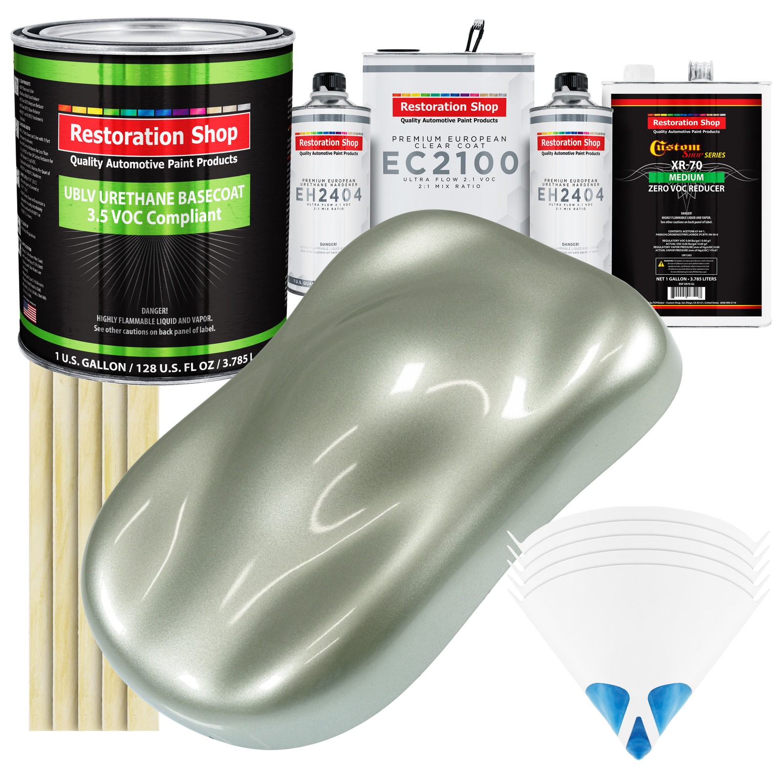 Sage Green Metallic LOW VOC Urethane Basecoat Gallon Kit & European Clear Coat