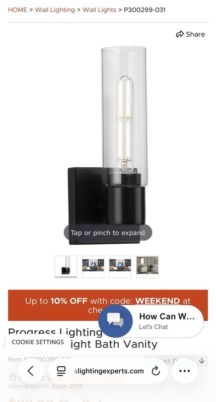 Progress Lighting Clarion Black/Clear Glass Wall Sconce P300299-031