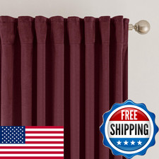 Snitie Burgundy Velvet Curtains Back Tab And Rod Pocket Thermal Insulated Soft